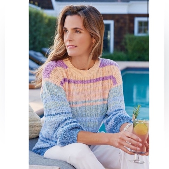 🚩 Final Sale- Soft Surroundings | Striped Knit Karlie Sweater Large Beachy - Picture 1 of 5